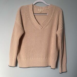 Women's Cream V-neck Sweater with black trim